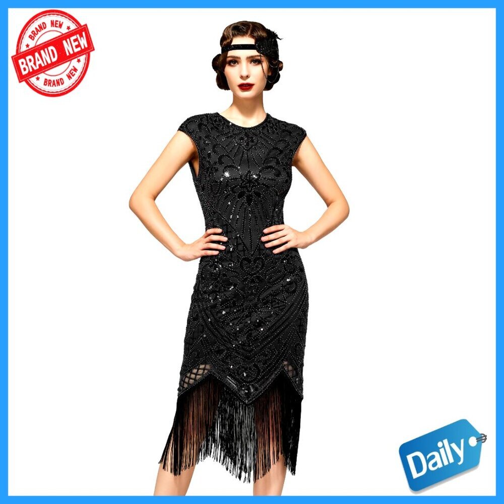 Sequin Fringe Flapper Dress 1920s Gatsby Cocktail Party Costume